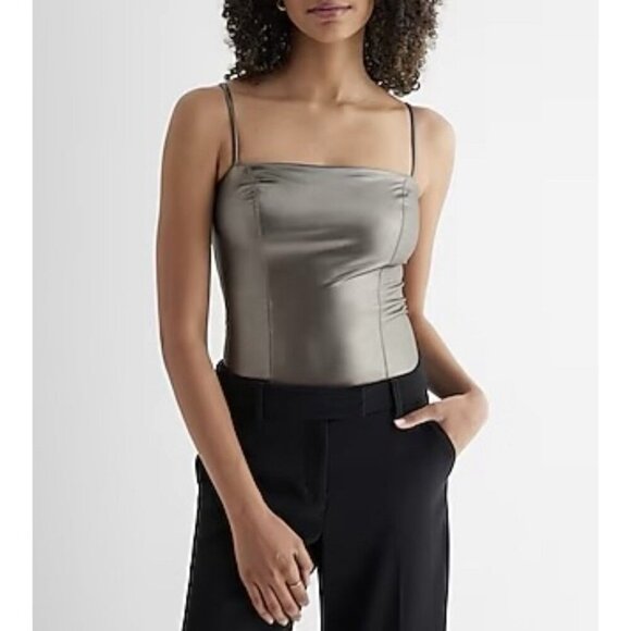 Express Womens Body Contour Metallic Faux Leather Cropped Cami XS NWT $54 - Picture 1 of 16